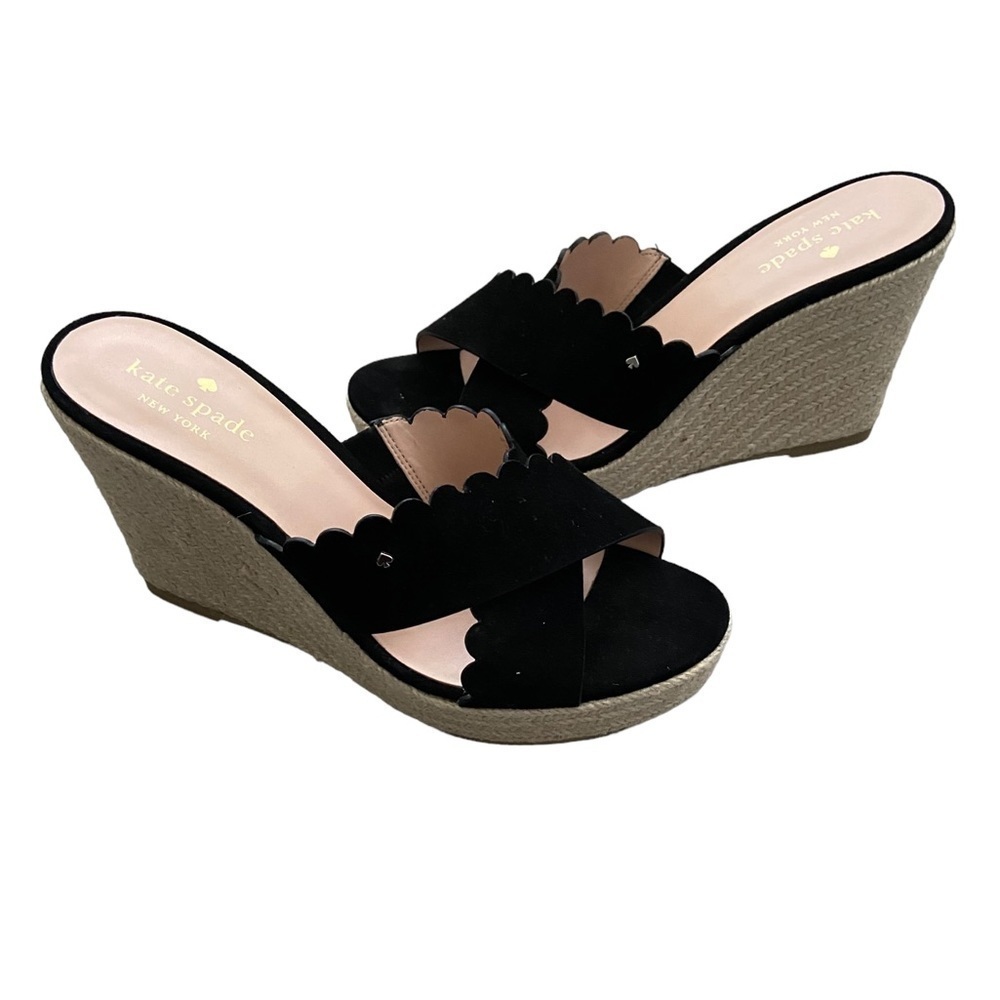 New Kate Spade Tegan Wedge Mule Slide Sandal Espadrilles Black size 9.5